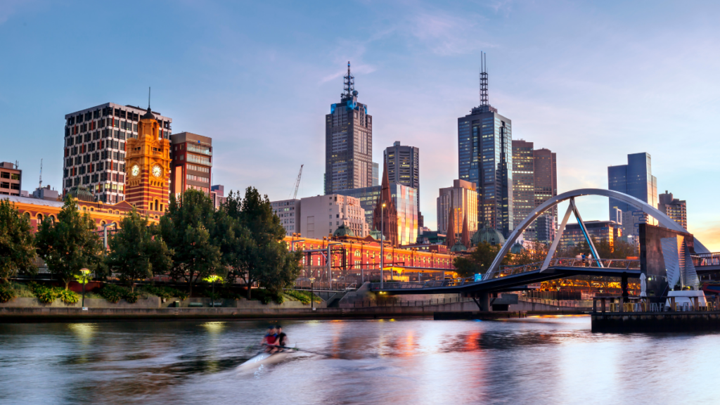 Downtown Melbourne, Australia at sunset