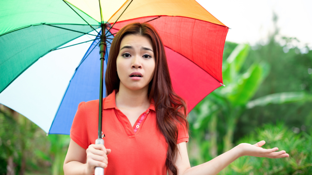 Woman Rain Umbrella Sad